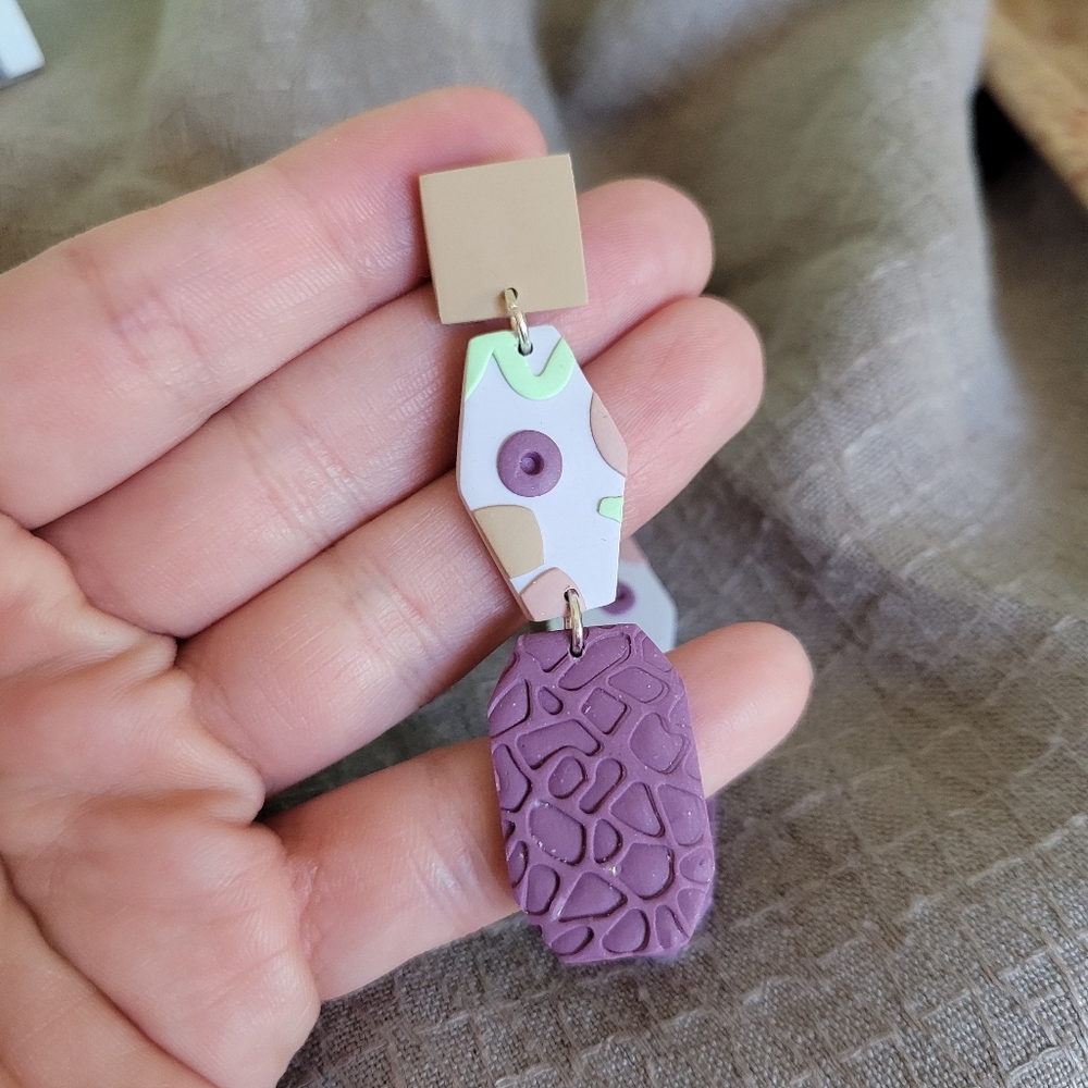 Handmade Polymer Earrings Pastel Retro Statement - Picture 3 of 6